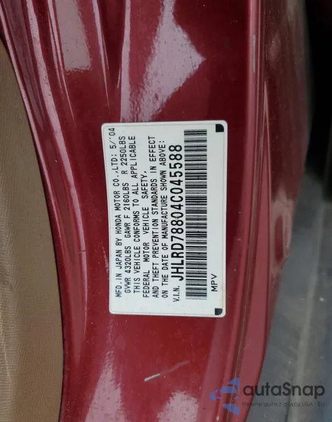 2004 Honda Cr-V Ex from USA, damaged, VIN JHLRD78804C045588